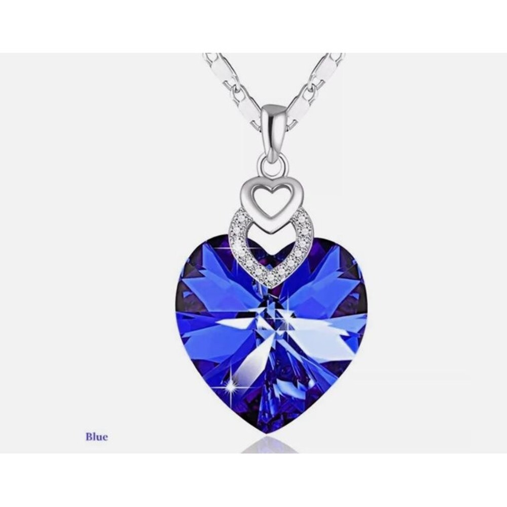 Sapphire Blue Crystal Heart Pendant Necklace Rhinestones Love Gift Teen